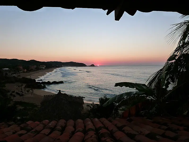 Sunset over Zipolite beach on the Pacific Coast of Mexico