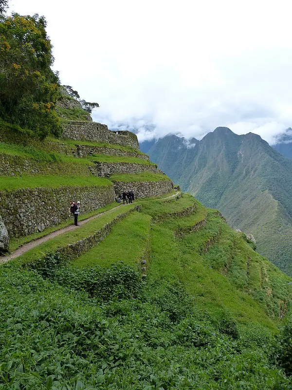 Hiking the terraces on day three of the Inca Trail in Peru