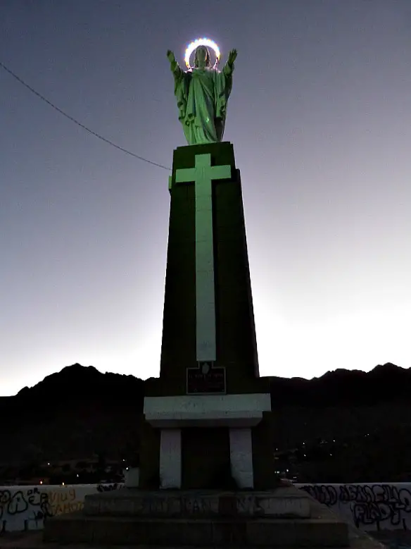 Christ statue lit up in Tupiza, Southern Bolivia