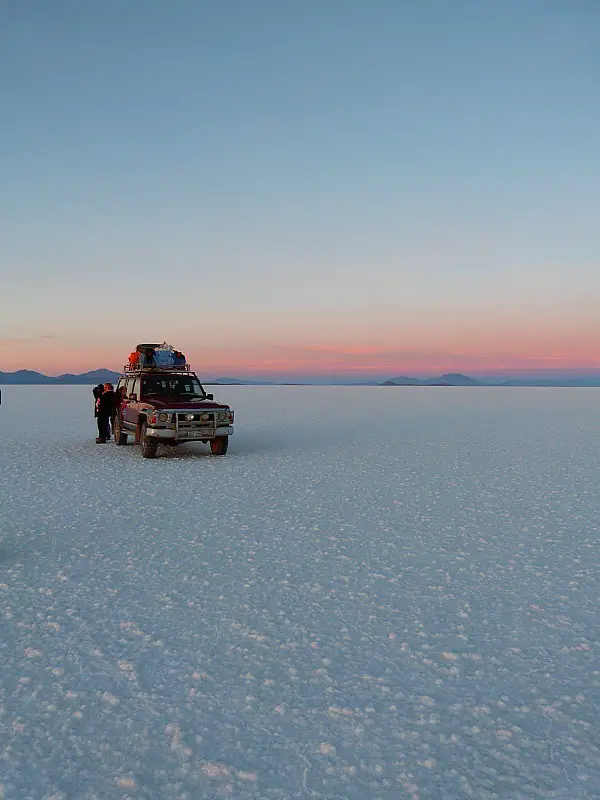 Waiting for sunrise at the salt flats of South West Bolivia