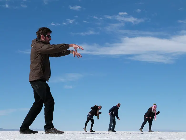 Playing around on the salt flats of South West Bolivia