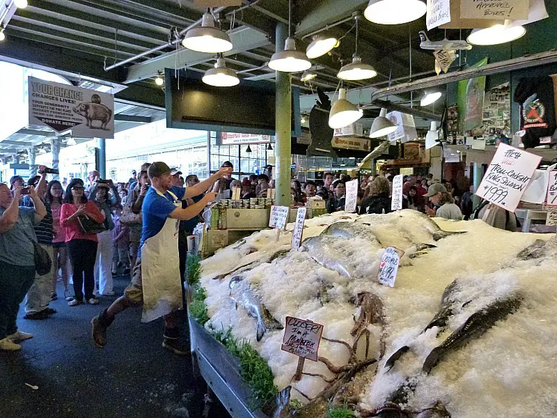 Fish throwing at the Pike Place Market in Seattle