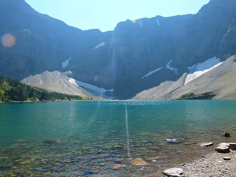 Beautiful Crypt Lake at the end of the Crypt Lake Hike in Waterton Lakes National Park, Canada
