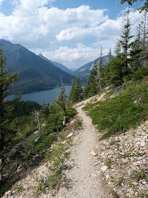 Hiking back down to Upper Waterton Lake on the Crypt Lake Hike in Waterton Lakes National Park, Canada
