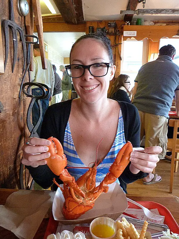 Eating lobster in Maine