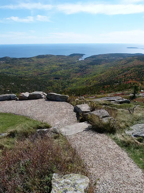 Hiking Cadillac Mountain in Acadia National Park in fall