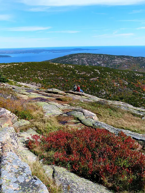 Hiking to the top of Cadillac Mountain in Acadia National Park in fall