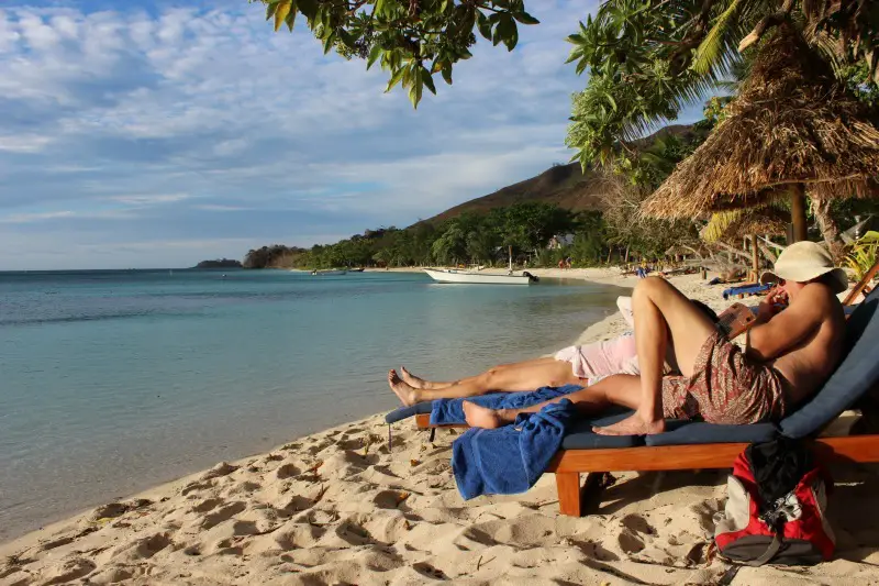 Relaxing at the beach on Nacula Island in the Yasawa Islands of Fiji