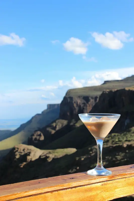 Relaxing with an amarula cocktail at the Sani Mountain Lodge in Sani Top. Lesotho