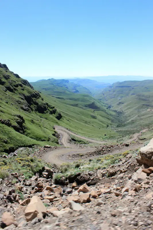 Driving down the Sani Pass from Lesotho to South Africa