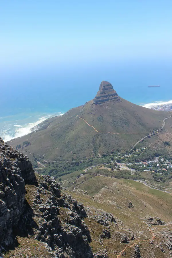 View over Lions Head from the top of Table Mountain in Cape Town, South Africa
