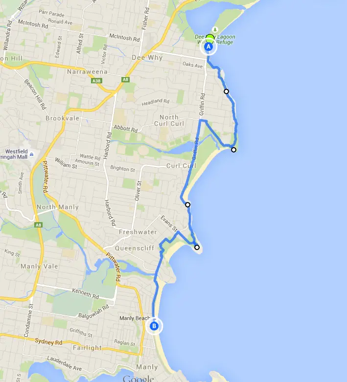 Dee Why to Manly walk map - one of the best walks in Sydney