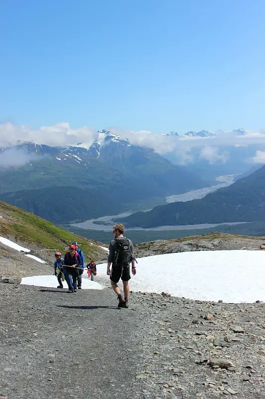 Hiking back down the Harding Icefield Trail