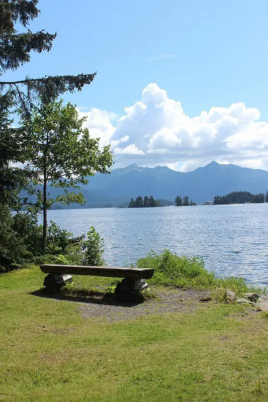 A bench with a view in Sitka - just strolling the town is one of the best things to do in Sitka AK
