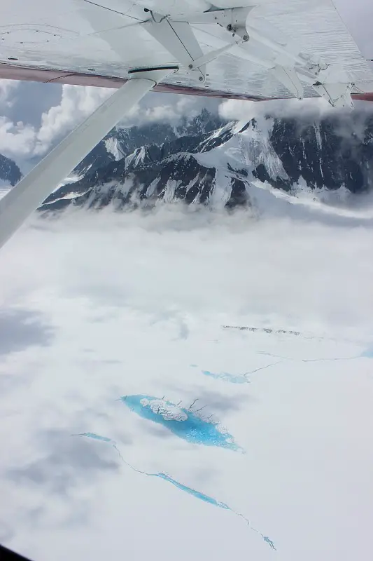 Glacial meltwater pools as seen on a Denali Flightseeing tour with Talkeetna Air Taxi