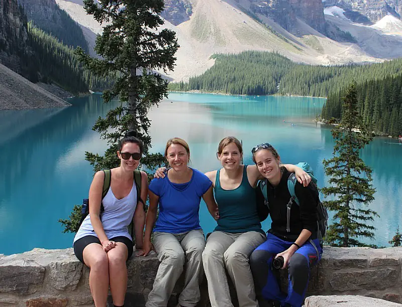 Friends at Moraine Lake in Banff National Park, Canada
