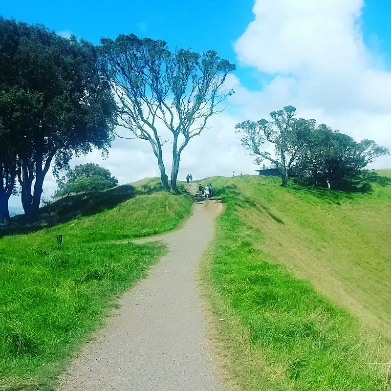 Hiking to Mt Eden summit in Auckland during month nine of digital nomad life