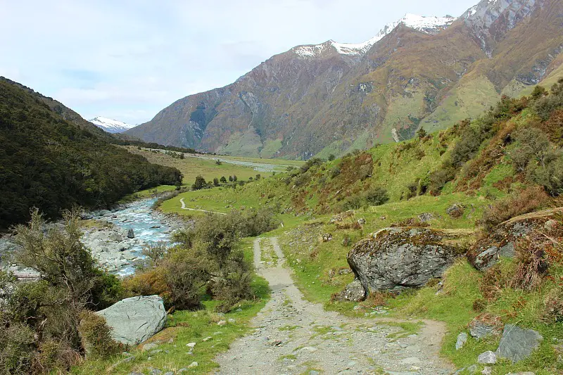 The trail back to Raspberry Flats on the Rob Roy Glacier Track in Mount Aspiring National Park