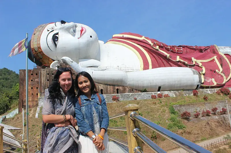 Meeting a new friend at the World’s largest Reclining Buddha near Mawlamyine