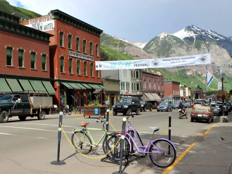 The beautiful main street in Telluride - the best mountain town in Colorado