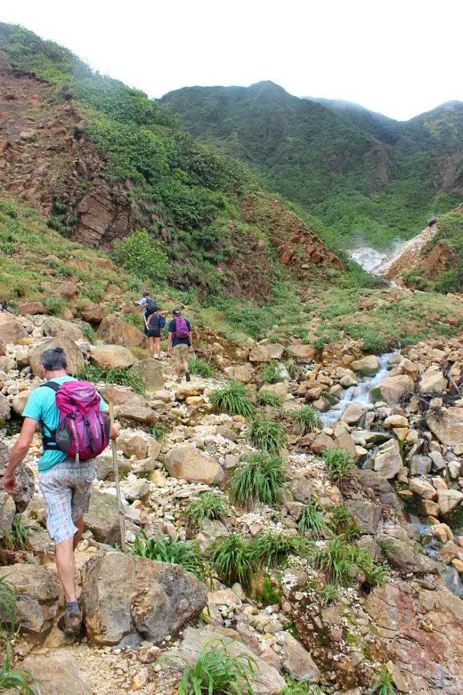 Hiking through the Valley of Desolation on the way to the Boiling Lake in Dominica