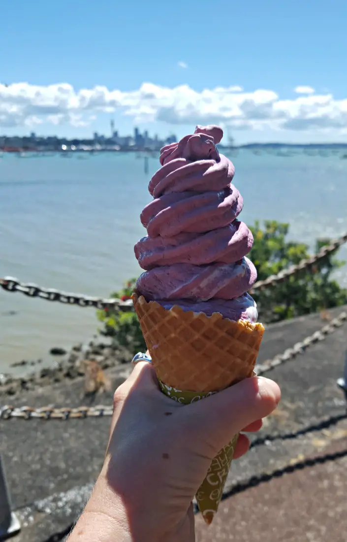 Enjoying a fresh fruit icecream in Auckland during month thirty of digital nomad life