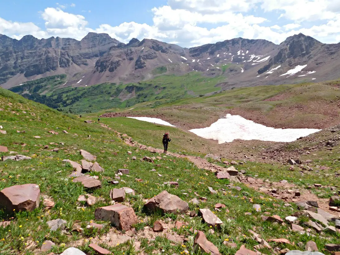 Starting to ascend West Maroon Pass on the hike from Aspen to Crested Butte in Colorado