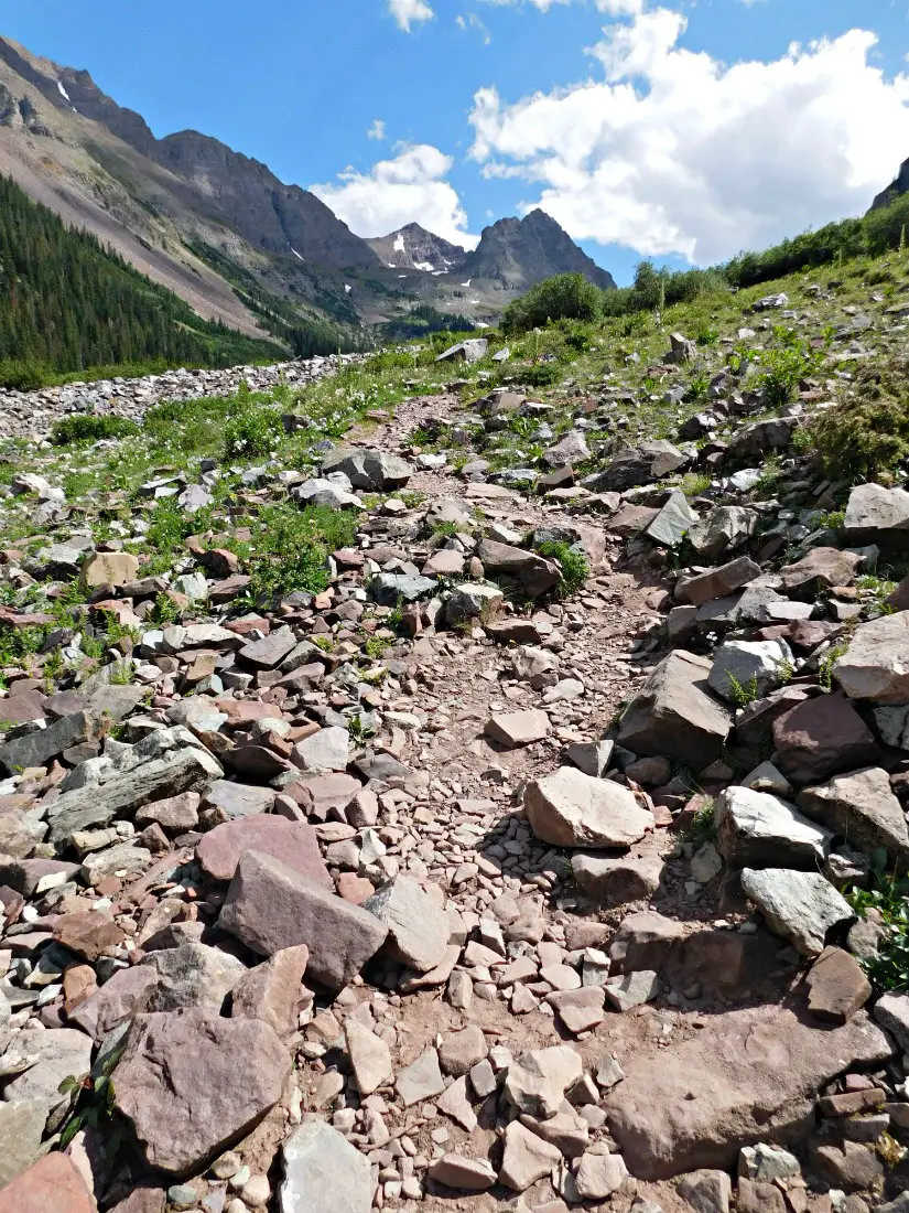 Starting to ascend to West Maroon Pass on the hike from Aspen to Crested Butte in Maroon Bells-Snowmass Wilderness