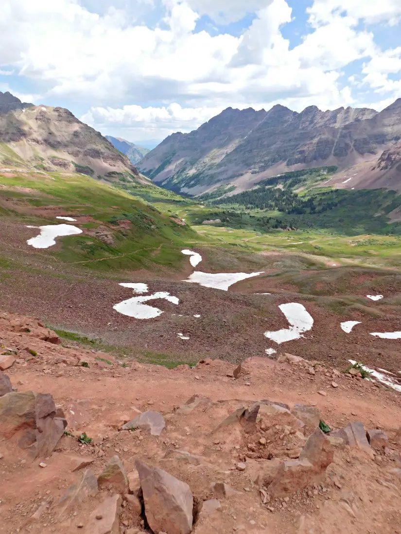 Ascending to West Maroon Pass on the hike from Aspen to Crested Butte in Maroon Bells-Snowmass Wilderness