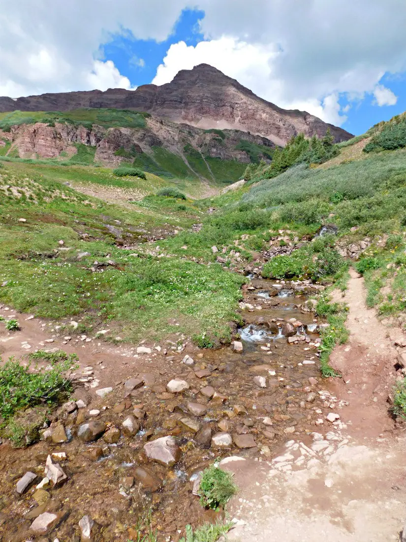 Ascending to West Maroon Pass on the hike from Aspen to Crested Butte in Maroon Bells-Snowmass Wilderness