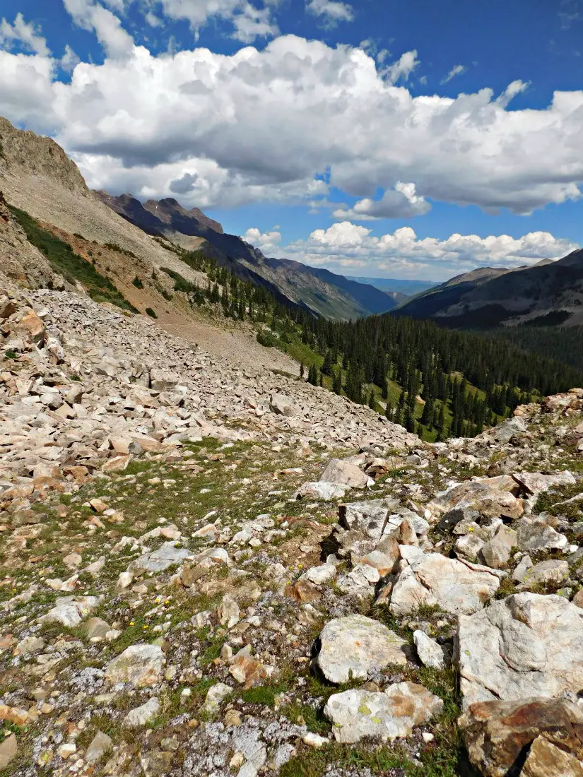 Descending East Maroon Pass on the Crested Butte to Aspen hike