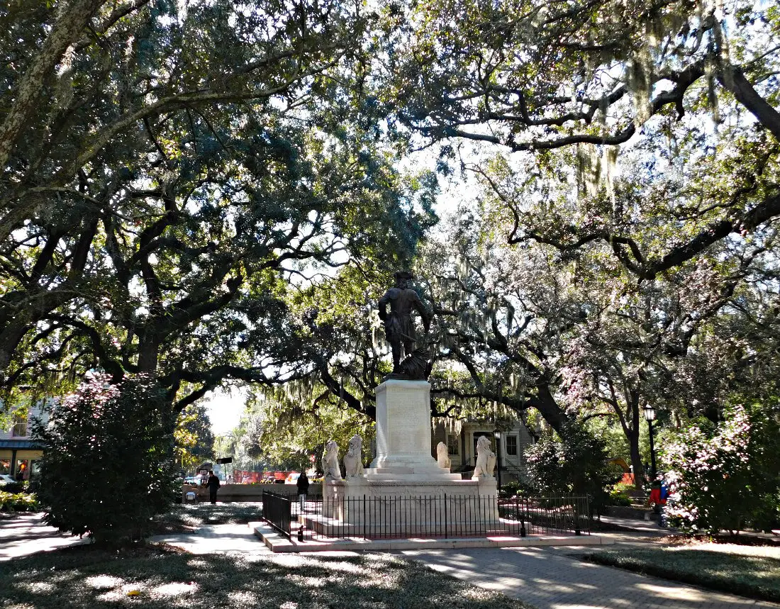 Moss draped oaks in one of Savannah's historic town squares