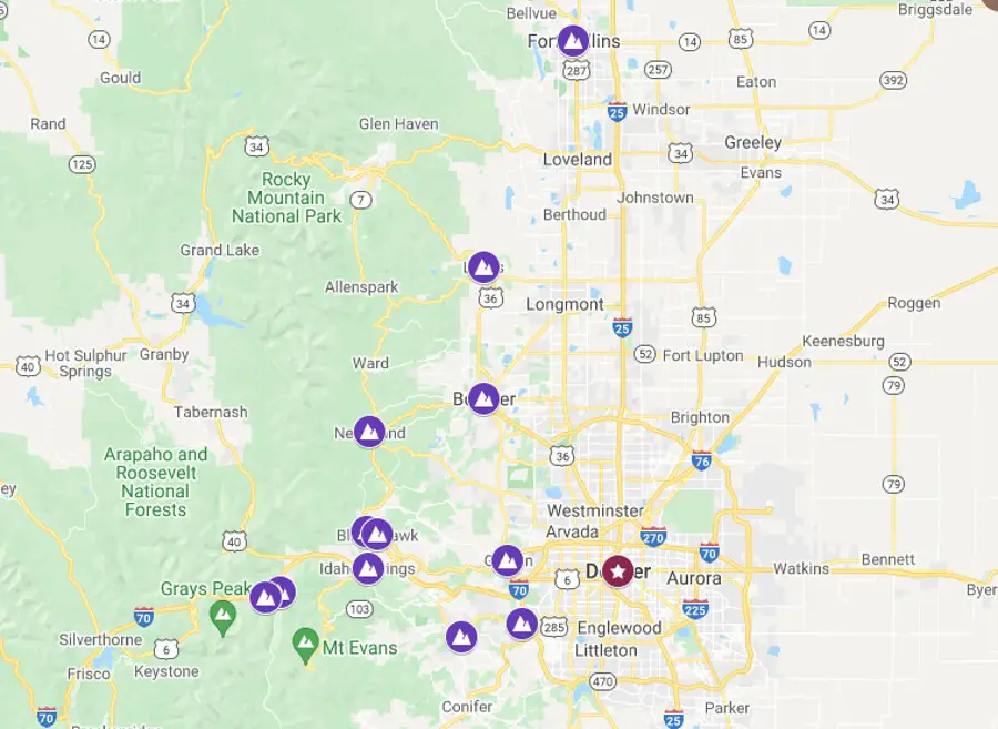 Mountain Towns Near Denver Map