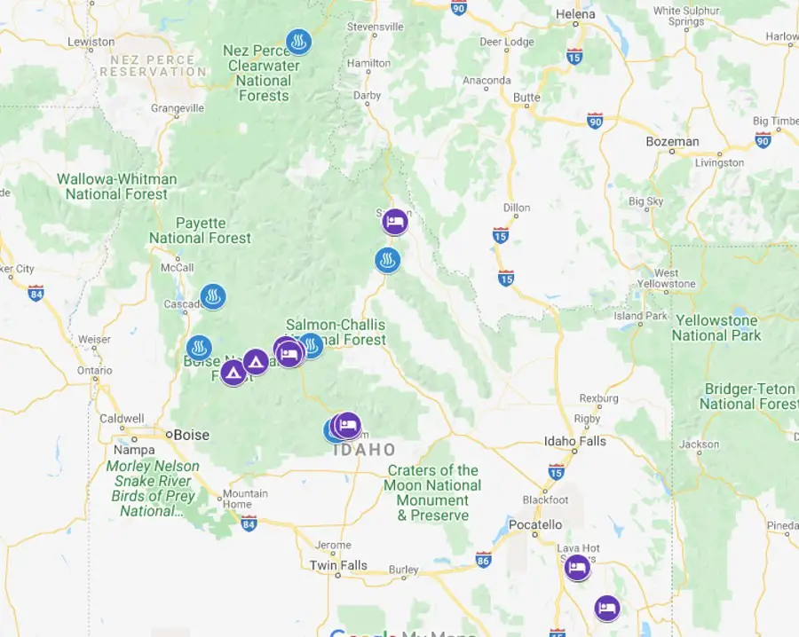 Natural Hot Springs in Idaho Map